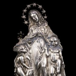 Picture 2/4 -Olasz antik ezüst szenteltvíztartó Szűzanya, Jézus és Keresztelő Szt. János alakjaival