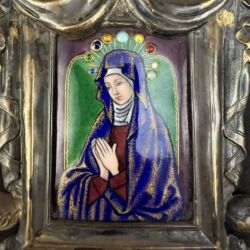 Picture 2/3 -Gilded silver holy water container with enamel image of the Virgin Mary