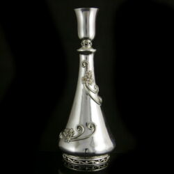 Picture 1/4 -Silver liquor bottle with a small glass