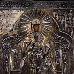 Picture 3/4 -Icon of the Mother of God seated on a throne with silver plating