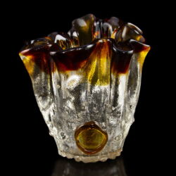 Picture 1/3 -Glass vase with amber brown wavy edge