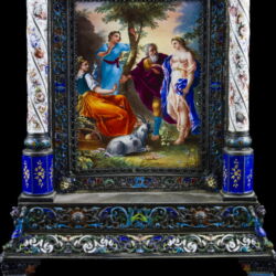 Picture 3/7 -Viennese silver tower clock with painted enamel decoratiive pictures