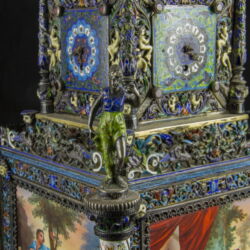 Picture 2/7 -Viennese silver tower clock with painted enamel decoratiive pictures