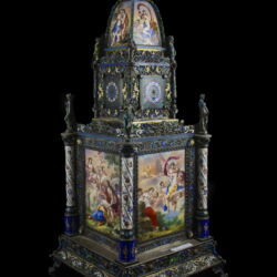 Picture 7/7 -Viennese silver tower clock with painted enamel decoratiive pictures