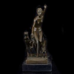 Kép 2/4 - Lorenz L jelzéssel Kortárs bronz szobor - Fiatal nő agarakkal