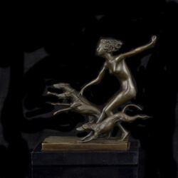 Kép 3/4 - Lorenz L jelzéssel Kortárs bronz szobor - Fiatal nő agarakkal