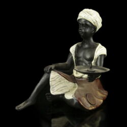 Kép 4/6 - Kortárs festett bronz szobor: Gyertyatartó arab kisfiú