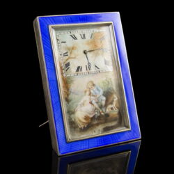 Picture 1/3 -Silver case table clock with blue luster enamel decoration