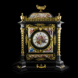 Picture 1/10 -Table clock with enamel pictures painted on a solid wood base