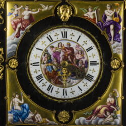 Picture 2/10 -Table clock with enamel pictures painted on a solid wood base