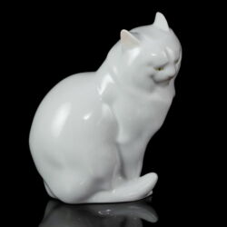 Kép 3/4 - Herendi porcelán fehér macska figura