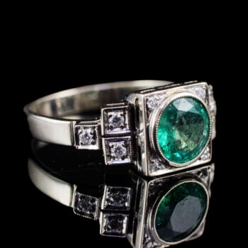 Art deco smaragd gyűrű gyémántokkal 