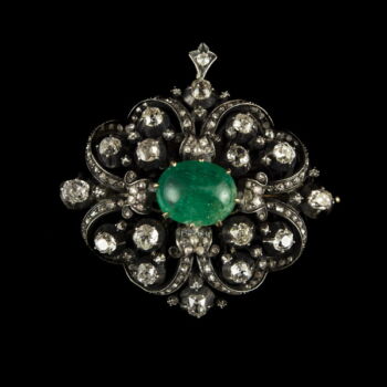Antik gyémánt bross kabochon smaragd kővel