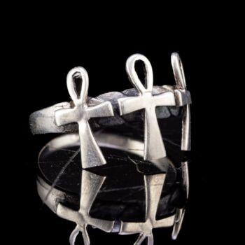 Silver ring triple Ankh ornament
