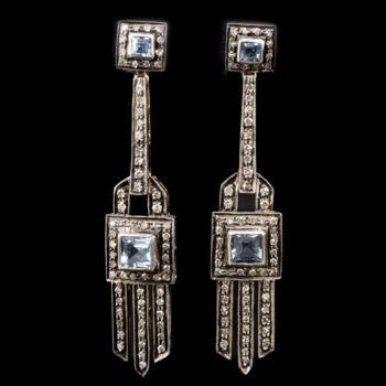 Art deco fazonú akvamarinos fülönfüggő
