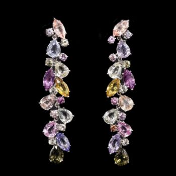 Suarez pair of gold earrings with colorful sapphires