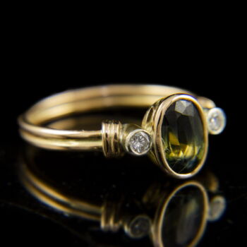 Gyémánt gyűrű bicolor zafír kővel