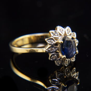 Rozetta fazonú zafír gyémánt köves női gyűrű