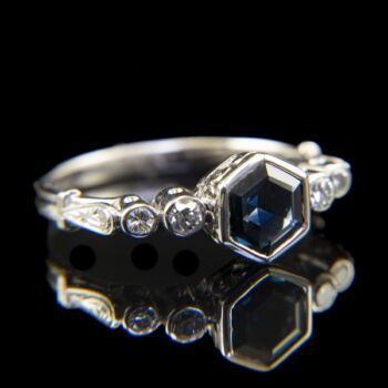 Women's ring with hexagonal-shaped blue sapphire