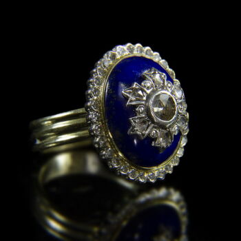 Arany gyűrű lápisz lazuli és gyémánt kövekkel