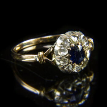 Női arany gyűrű zafír és gyémánt kövekkel
