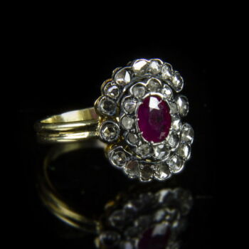 Rubin és gyémánt köves női arany gyűrű