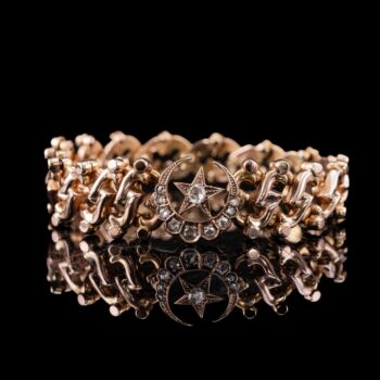 Rugós arany karkötő gyémántékített holddal és csillaggal