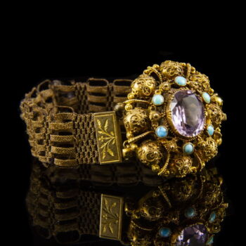 Biedermeier gold bracelet with turquoise and amethyst