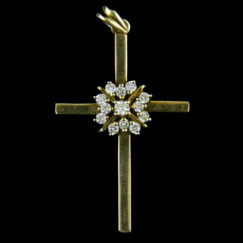 Golden cross pendant with diamonds