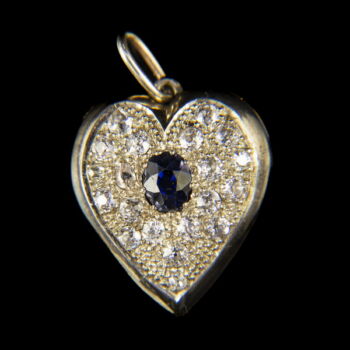 Zafír-gyémánt köves fehérarany szív függő