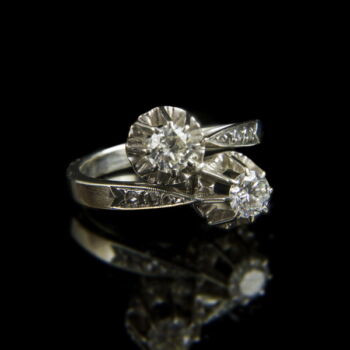 Női gyémánt köves fehérarany gyűrű (Toi et Moi fazon)
