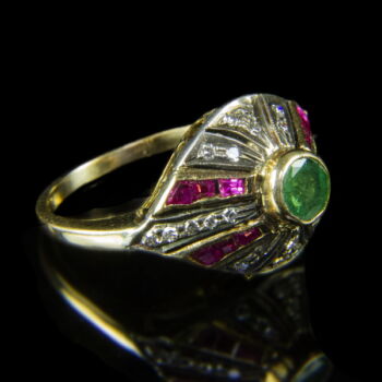 Smaragd-rubin köves gyűrű gyémántokkal 
