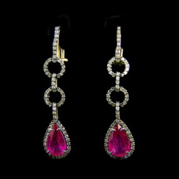 Ruby earrings with diamond hoops