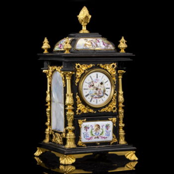 Table clock with Viennese enameled scenes