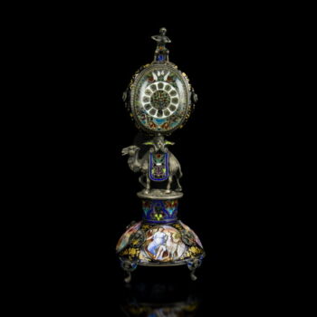 Bécsi ezüst asztali óra zománcképekkel
