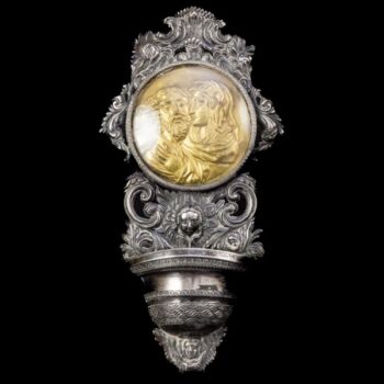 Olasz antik ezüst szenteltvíztartó (1810-72)