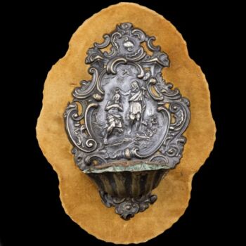 Antique silver wall-mounted holy water container