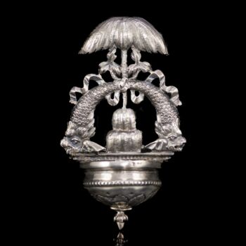 Olasz antik ezüst szenteltvíztartó (1810-1872) delfinekkel