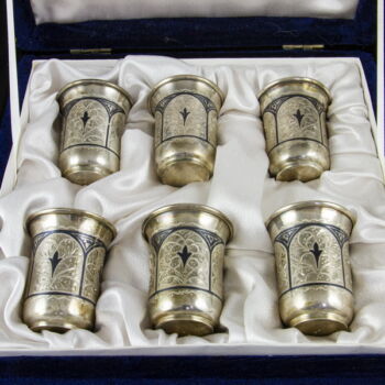 Orosz ezüst pohárkészlet (6 személyes) dobozában
