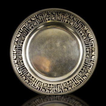 Bécsi antik ezüst tányér áttört peremmel