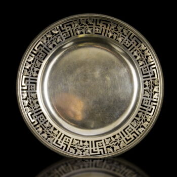 Viennese antique silver plate with pierced edge