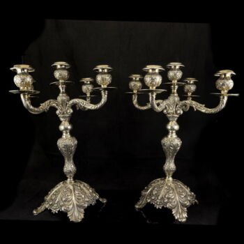 Pair of Spanish silver 5-branch candelabra