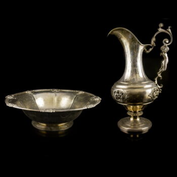 Francia antik ezüst mosdótál és vizeskancsó