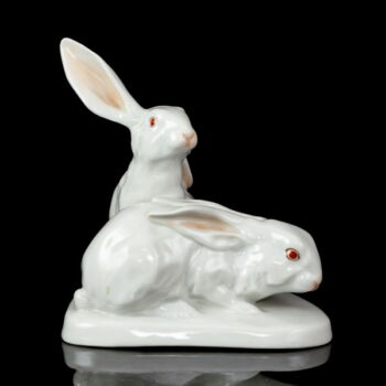 Herend porcelain rabbit pair of figurines