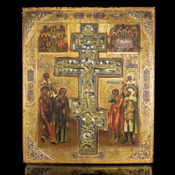 Crucifixion of Christ: Icon with bronze Orthodox cross