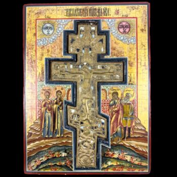 Icon with Orthodox bronze cross