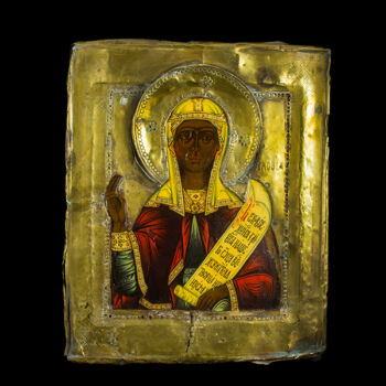 Szent Paraszkéva ikon sárgaréz okláddal