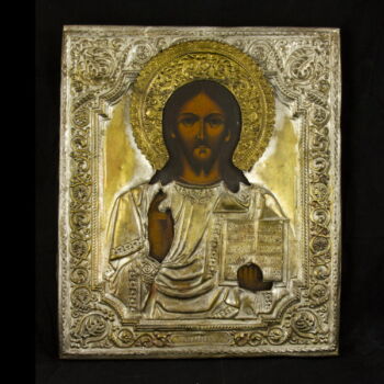 Krisztus Pantokrator ikon fém okláddal