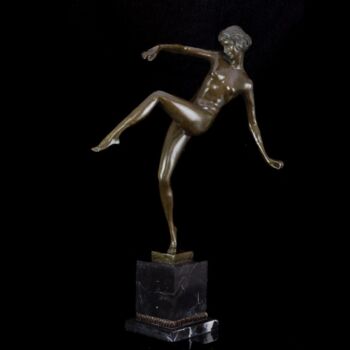 Pierre Faguays után Art Deco stílusú bronz táncosnő akt szobra