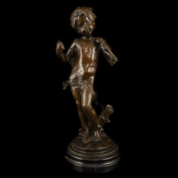 Bronzed copper alloy figurine: Little boy with a violin